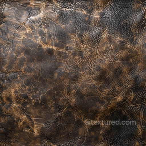 Cracked Distressed Brown Leather Texture with Visible Wrinkles and Wear seamless Leather PBR texture