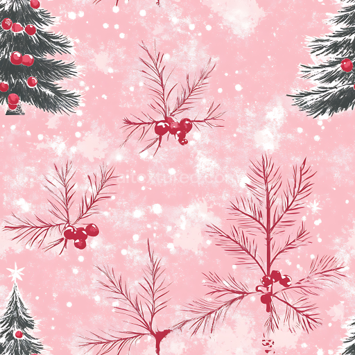 Seamless 3D PBR Christmas Digital Paper Texture with Pink Background and Holiday Foliage Pattern