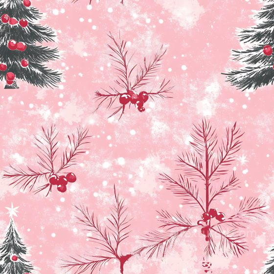 Christmas Digital Paper Texture Featuring Pine Branches and Red Berries on Pink All Christmas Digital paper texture preview