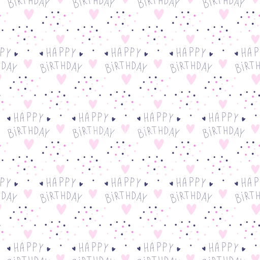 Seamless 3D PBR Fabric Texture Featuring Pink Hearts and Happy Birthday Script