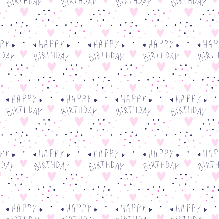 Fabric Featuring Pink Hearts and Happy Birthday Script seamless PBR texture preview