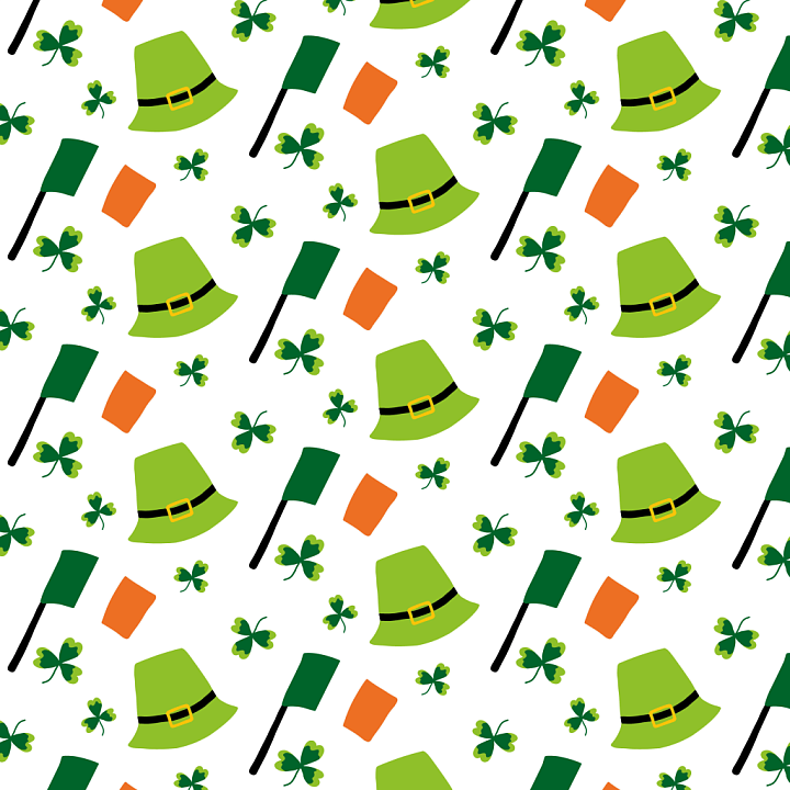 with St Patrick Hats, Shamrocks & Flags Pattern seamless PBR texture preview