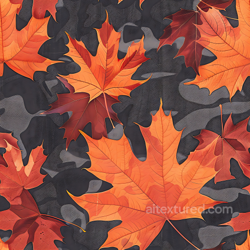 Camouflage Texture Featuring Autumn Maple Leaves on Dark Organic Camouflage Background seamless Color Camouflage PBR texture