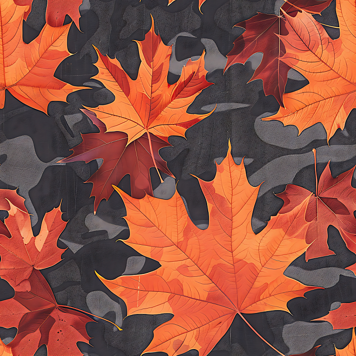 Camouflage Featuring Autumn Maple Leaves on Dark Organic Camouflage Bac… seamless PBR texture preview