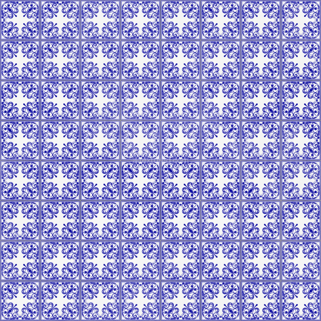 Seamless blue decorative tiles texture for 3D use