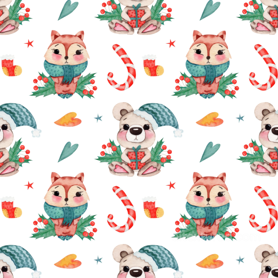 Christmas Watercolor Texture with Cute Holiday Animals and Festive Motifs Christmas Watercolor texture preview