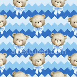 seamless Seamless 3D PBR Fabric Texture with Cute Teddy Bears and Chevron Pattern in Blue texture 8k free download PBR