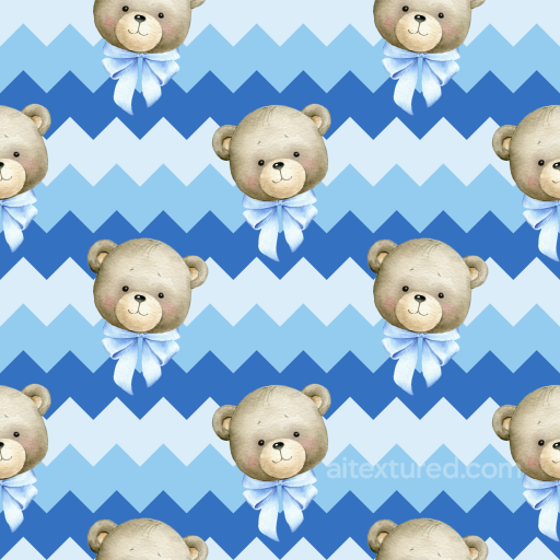 Fabric Texture with Cute Teddy Bears and Chevron Pattern in Blue seamless Baby Boy  PBR texture