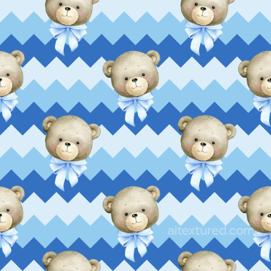 Fabric Texture with Cute Teddy Bears and Chevron Pattern in Blue Baby Boy texture preview