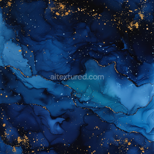 Seamless 3D Alcohol Ink PBR Texture with Deep Blue Swirls and Gold Veins