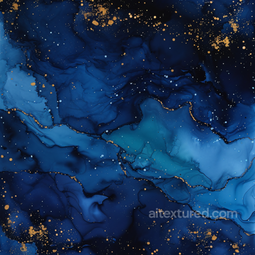 Alcohol Ink PBR Texture with Deep Blue Swirls and Gold Veins seamless Alcohol ink PBR texture