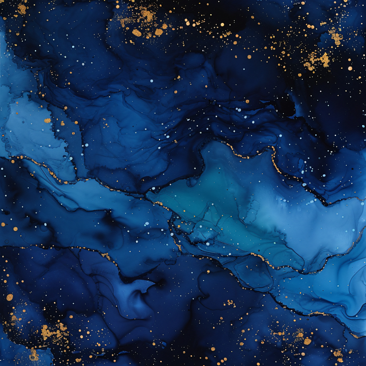 Alcohol Ink with Deep Blue Swirls and Gold Veins seamless PBR texture preview