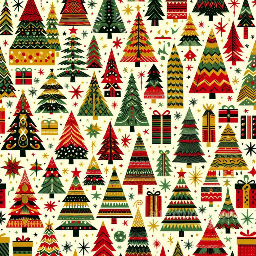 With Vibrant Hand-Drawn Christmas Trees And Gift Boxes seamless All Christmas Digital paper PBR texture