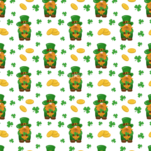 Seamless 3D PBR Texture with St Patrick Cartoons, Leprechauns & Coins