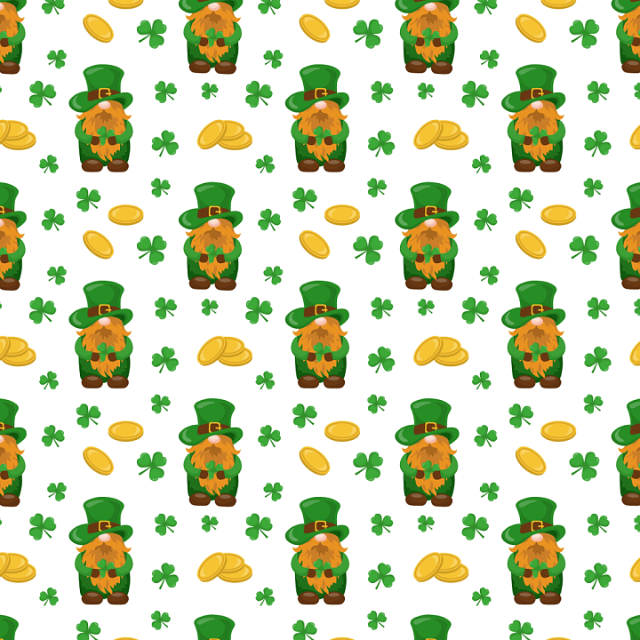with St Patrick Cartoons, Leprechauns & Coins seamless PBR texture preview