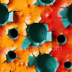 seamless Seamless 3D Cracked & Holed Painted Metal PBR Texture with Vibrant Orange and Red Colors texture 8k free download PBR