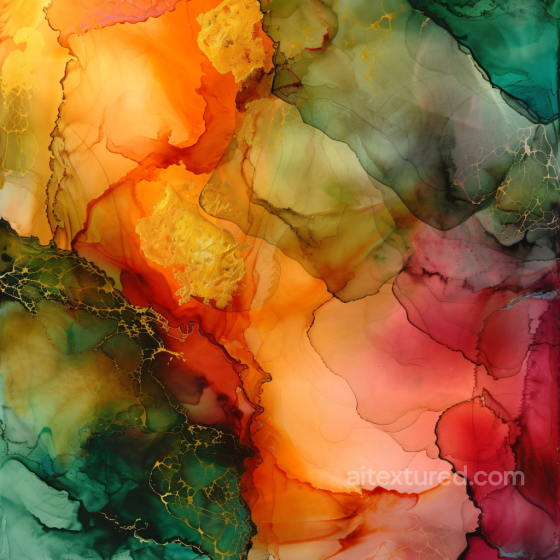 Alcohol Ink PBR Texture Featuring Warm Amber, Emerald, and Gold Veining Alcohol ink texture preview