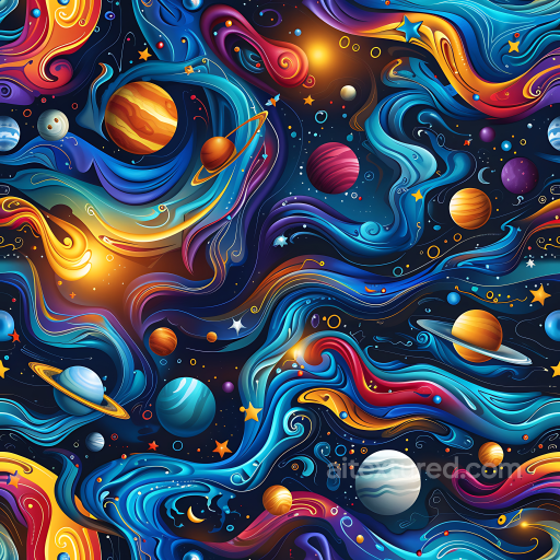 Space PBR Texture Featuring Vibrant Cosmic Clouds and Stylized Planets seamless Star, space, planets PBR texture