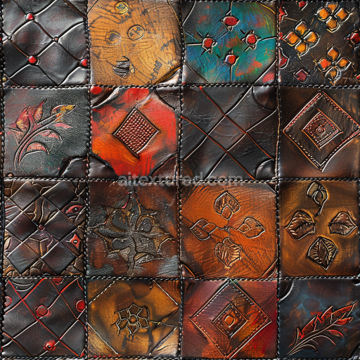 Seamless Embossed Quilted Multicolor Leather 3D PBR Texture with Patterned Panels
