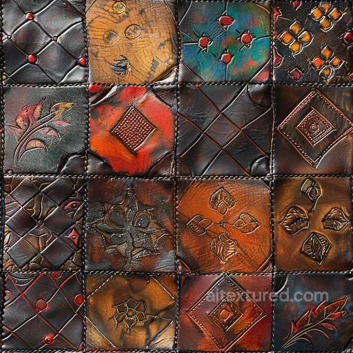 Seamless Embossed Quilted Multicolor Leather 3D PBR Texture with Patterned Panels seamless Leather PBR texture