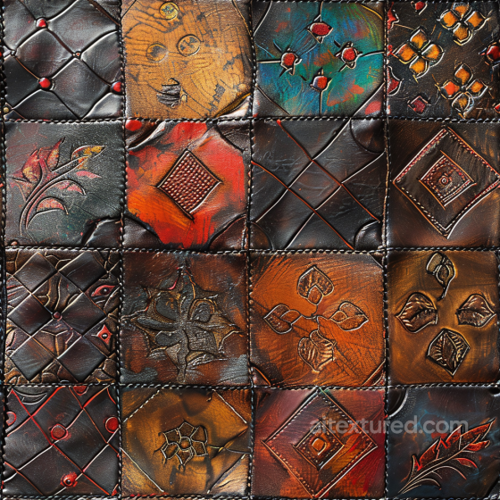 Seamless Embossed Quilted Multicolor Leather 3D PBR Texture with Patterned Panels Leather texture preview