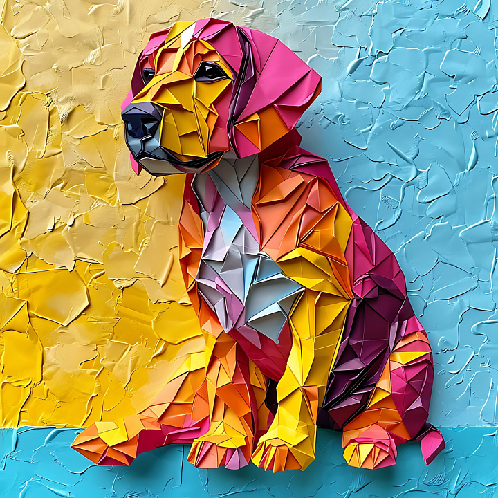 Animal of Colorful Origami Dog Paper Fold Pattern seamless PBR texture preview