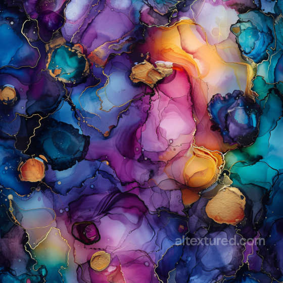 Alcohol Ink PBR Texture Featuring Vibrant Jewel Tone Marbling & Gold Veins Alcohol ink texture preview