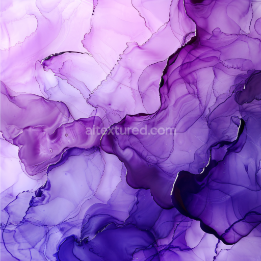 Seamless 3D Alcohol Ink PBR Texture Featuring Delicate Violet and Purple Fluid Marbling