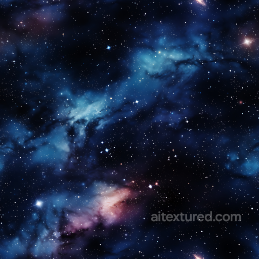 Space PBR Texture Featuring Nebula Clouds and Starfield in Deep Blue and Magenta seamless Star, space, planets PBR texture