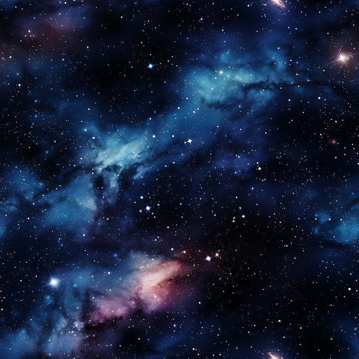 Space Featuring Nebula Clouds and Starfield in Deep Blue and Magenta seamless PBR texture preview
