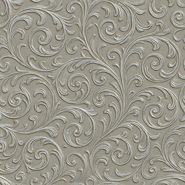 Art Nouveau Scrollwork Wallpaper With Embossed Silver Foil Metallic Acc… seamless PBR texture preview