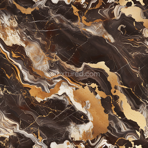 Seamless 3D Chocolate Brown and Gold Marble PBR Texture with Bold Veins