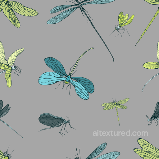 Featuring Stylized Dragonfly Pattern on Gray Background seamless Dragonfly PBR texture