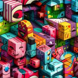 seamless Seamless 3D PBR Graffiti Texture Featuring Vibrant Cubic Faces and Geometric Street Art texture 8k free download PBR