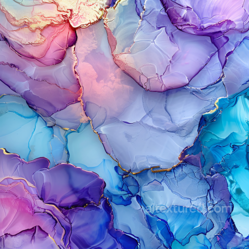 Alcohol Ink PBR Texture Featuring Organic Purple and Blue Fluid Swirls with Gold Veining seamless Alcohol ink PBR texture