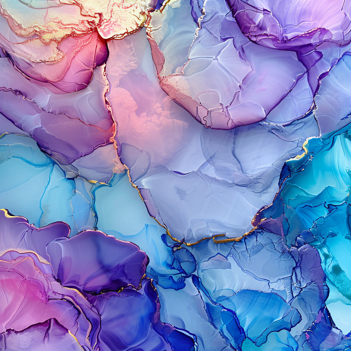 Alcohol Ink Featuring Organic Purple and Blue Fluid Swirls with Gold Ve… seamless PBR texture preview
