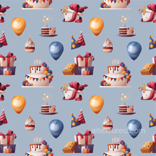 Birthday Celebration Texture with Cakes, Balloons, Gifts seamless Birthday PBR texture