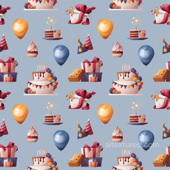 Birthday Celebration Texture with Cakes, Balloons, Gifts Birthday texture preview