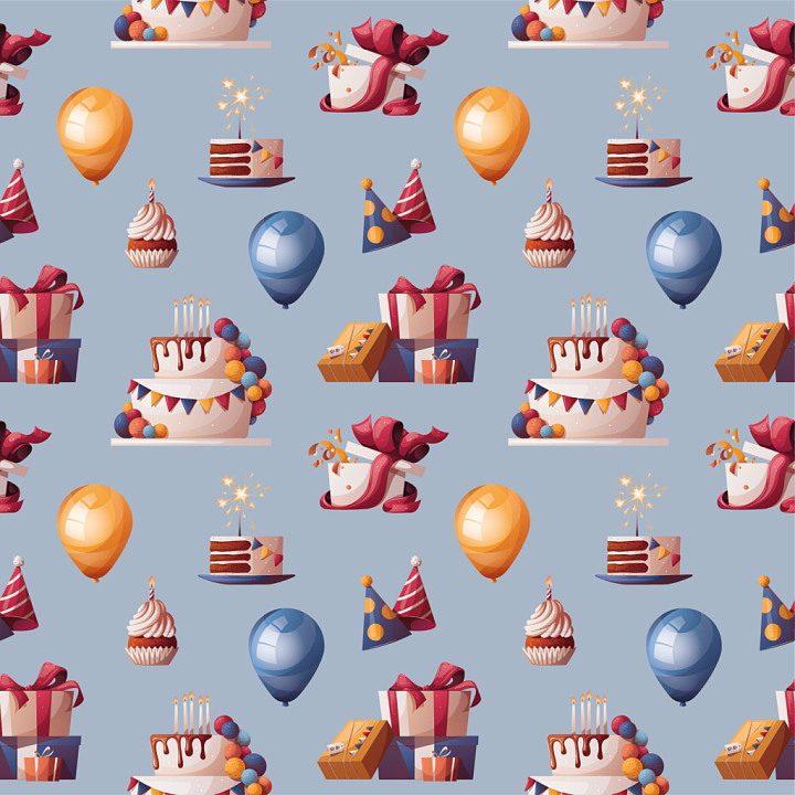 Birthday Celebration with Cakes, Balloons, Gifts seamless PBR texture preview