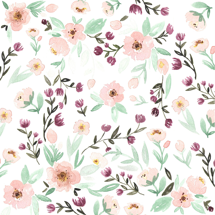 Wild Flower Featuring Soft Pink and Purple Watercolor Floral Design seamless PBR texture preview