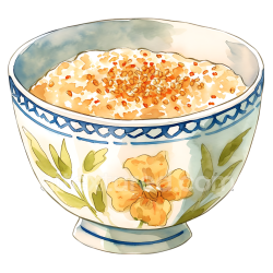 seamless Watercolor Style Buckwheat Porridge Breakfast Bowl Illustration in Decorative Floral Ceramic texture 8k free download PBR