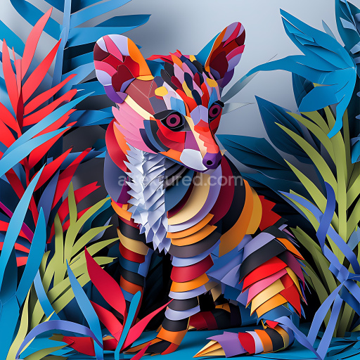 Seamless 3D PBR Texture of Banded Palm Civet Origami Style with Vibrant Multicolor Layers