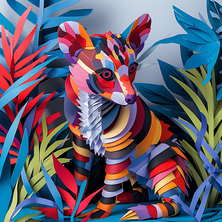 Animal of Banded Palm Civet Origami Style with Vibrant Multicolor Layers seamless PBR texture preview