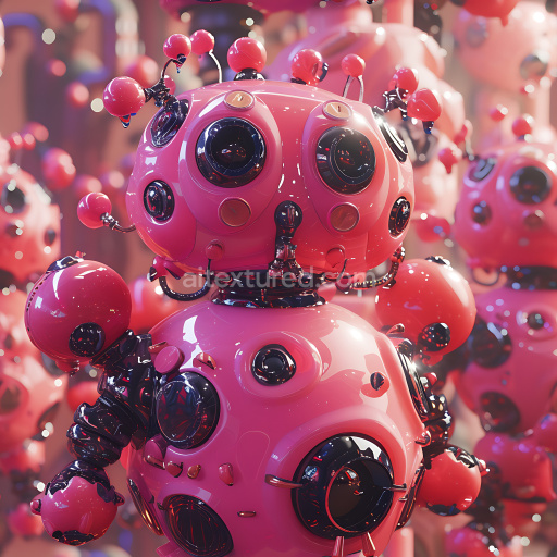 Preview — Seamless 3D Inflated PBR Texture with Glossy Pink Spherical Panels and Black Details