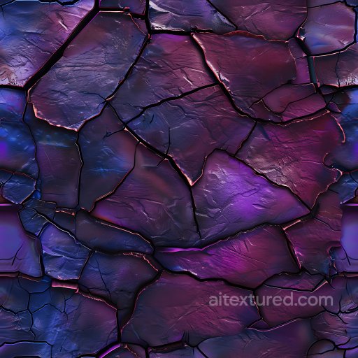 Cracked Stone Texture Featuring Deep Purple and Blue Tones with Jagged Fractures seamless Cracked & Holes PBR texture