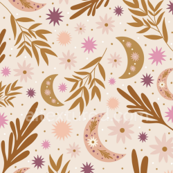 seamless Seamless 3D PBR Boho Style Floral and Moon Pattern Fabric Texture texture 8k free download PBR