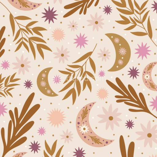 Seamless 3D PBR Boho Style Floral and Moon Pattern Fabric Texture