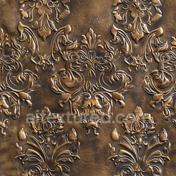 seamless Seamless 3D PBR Texture of Embossed Vintage Brown Leather with Ornate Floral Patterns texture 8k free download PBR