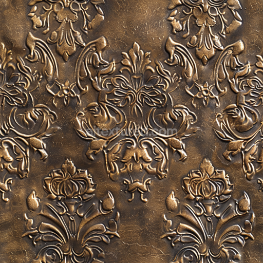 Preview — Seamless 3D PBR Texture of Embossed Vintage Brown Leather with Ornate Floral Patterns