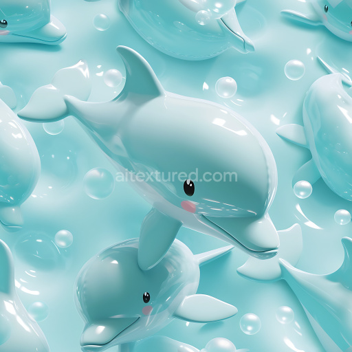 Seamless 3D Inflated PBR Texture with Glossy Blue Dolphin Shapes